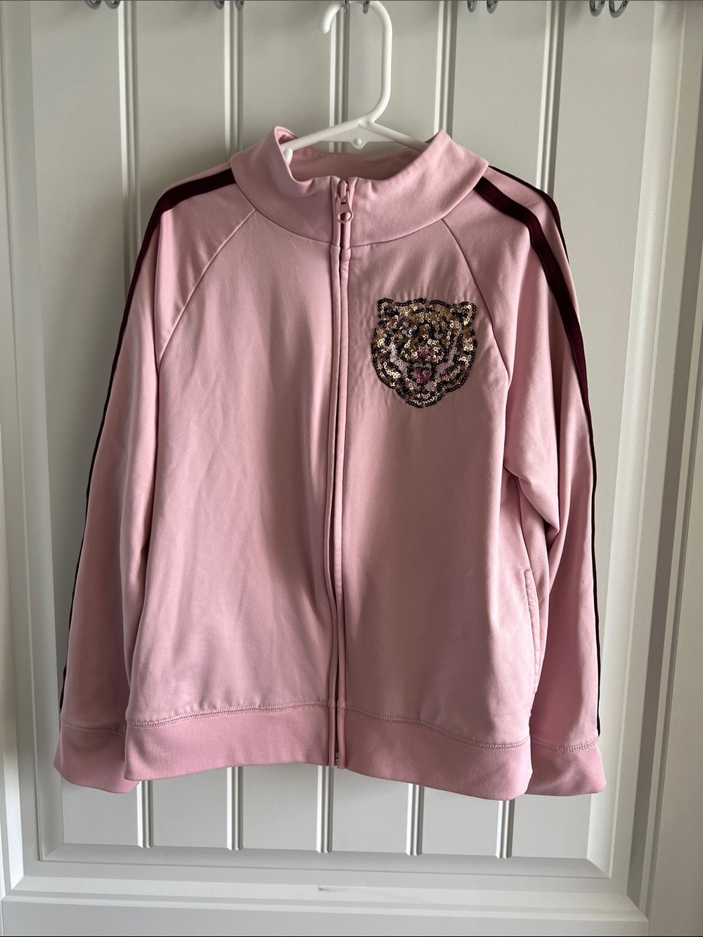 Place Light Pink Zip-Front Hoodie with Sequin Tiger Emblem